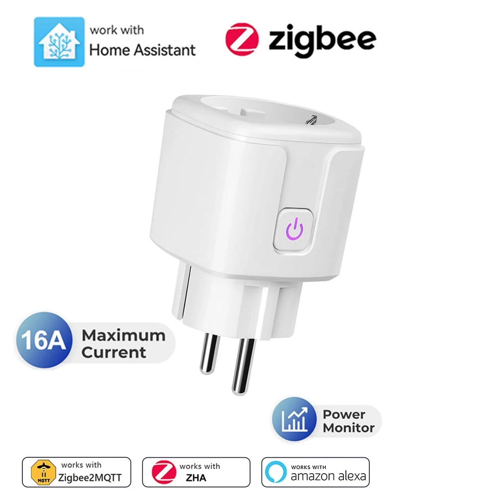 

Домашний помощник Zigbee Smart Plug EU Розетка 16A/20A Адаптер с функцией монитора мощности Голосовое управление Работа с Google Home Alexa