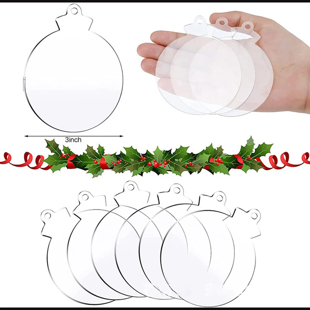 

20pcs Christmas Tree Pendant Clear Acrylic Plate Transparent Board For Christmas Diy Display DIY Blank Plate New Year Gift Noel