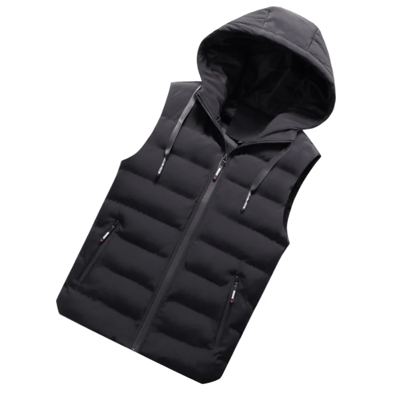 EOENKKY/Men's Vest Jacket Winter Waterproof Warm Sleeveless Men Jacket Fashion Hooded Casual Vest Men Thicken Waistcoat M-4XL