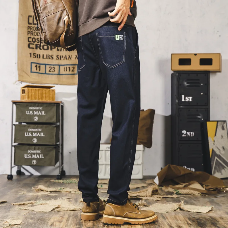 BHRIWRPY 2023 Spring Simple Retro Straight Wash Jeans Men's Solid Color Fashion Korean Men's Pants Denim