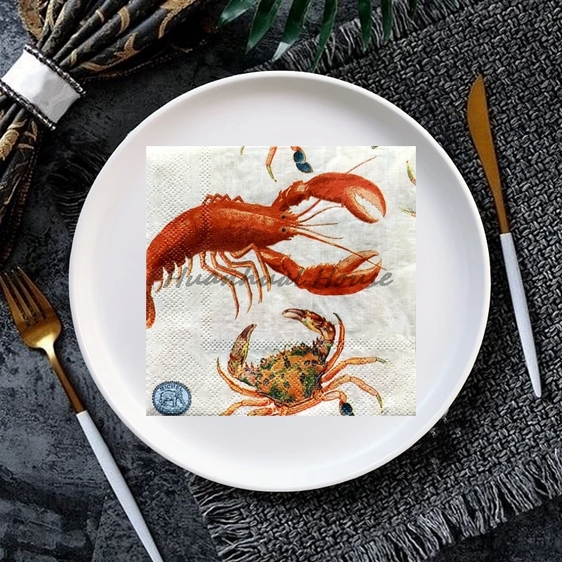 

Винтажные бумажные салфетки для декупажа с крабами и омарами