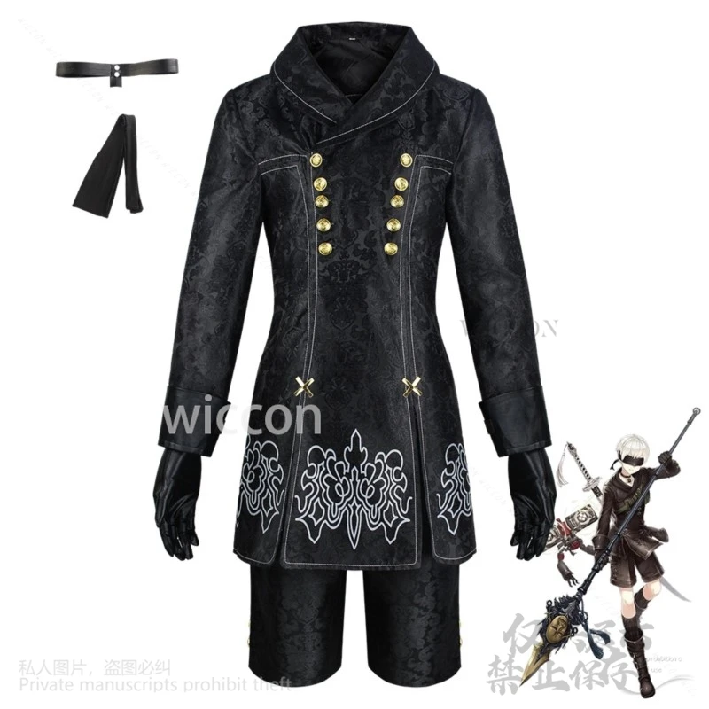 Аниме Nier Automata 9S Yorha Косплей Костюм Черное Готическое Пальто Брюки Униформа Парики