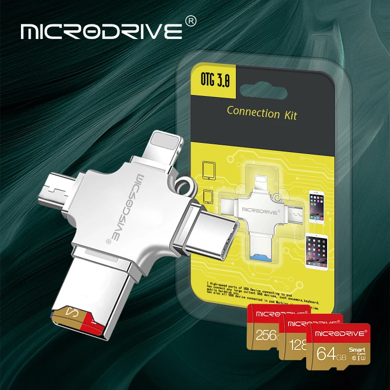 

Кардридер 4 в 1 с USB 128 на Type C, 64/256/ГБ