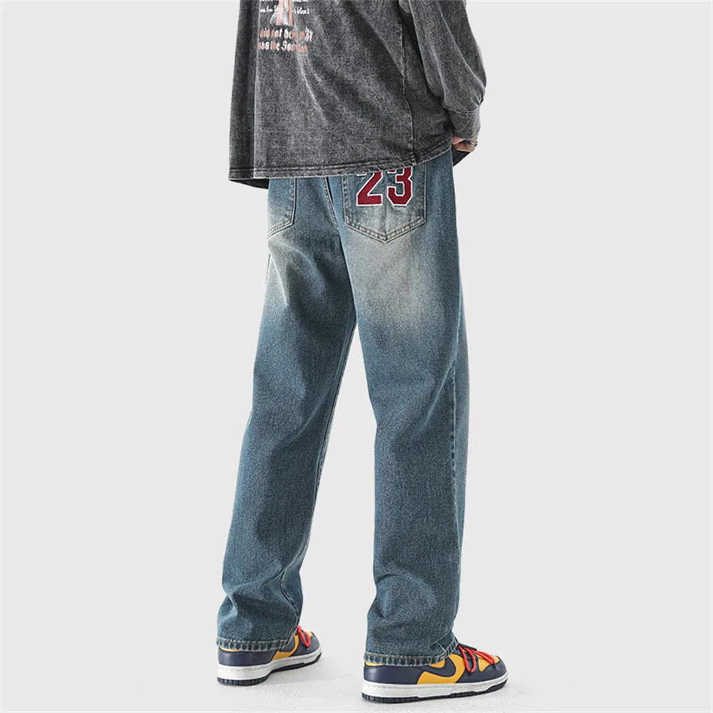 Letter Graphic Jeans for Men Y2k High Street Embroidery Trousers Vaqueros Baggy Hip Hop Punk Clothe Fit Men's Summer Denim Pants