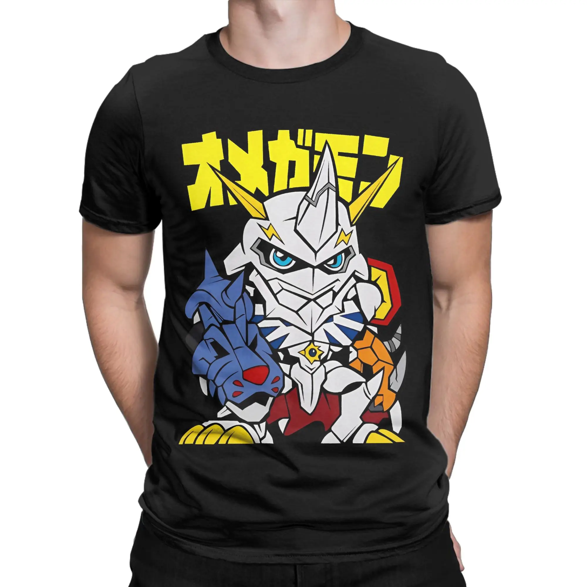 Фото Футболка Digimon Chibi Omnimon, мужская футболка из 100% хлопка, топы для отдыха, с круглым вырезом, с короткими рукавами №2