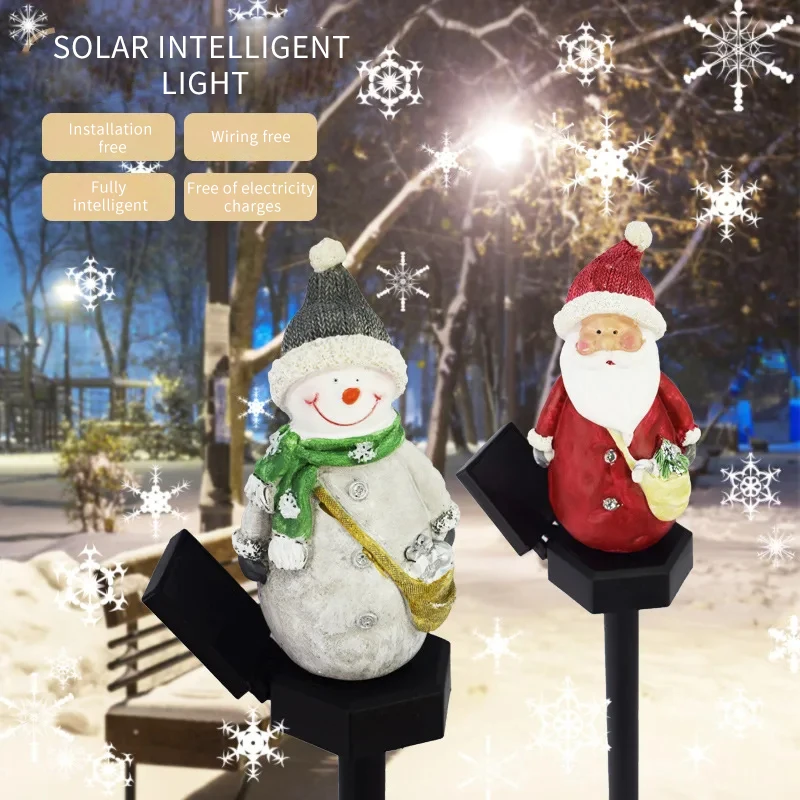 

Рождественская лампа на солнечной батарее, искусственный снеговик, садовый ландшафт, лужайка, лампа на колышке, праздничный ландшафт Санта-Клауса 2024