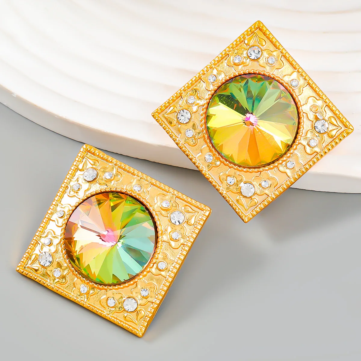 

New in Vintage Square Rhinestone Woman Earrings Jewelry