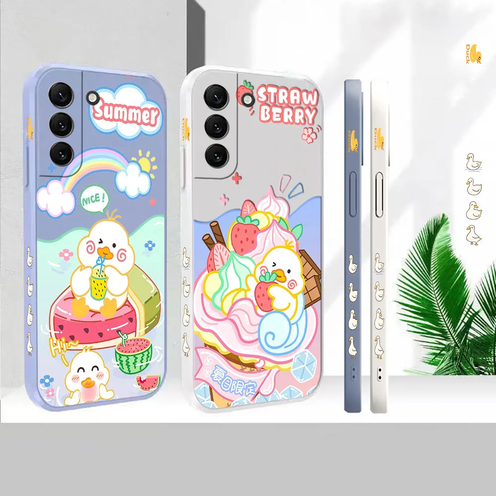 

Liquid Silicone Cover For Samsung S23 S22 S21 S20 FE Ultra 5G S11 S11E S10 S10E S9 Plus Cartoon Ice Cream Doubt Duck Case Funda