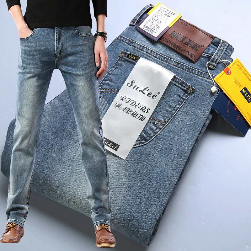 High Grand SULEE Brand  Men's Jeans Trousers Vintage Mens Clothing  Breathable Soft Mid Straight Slim Fit Pants