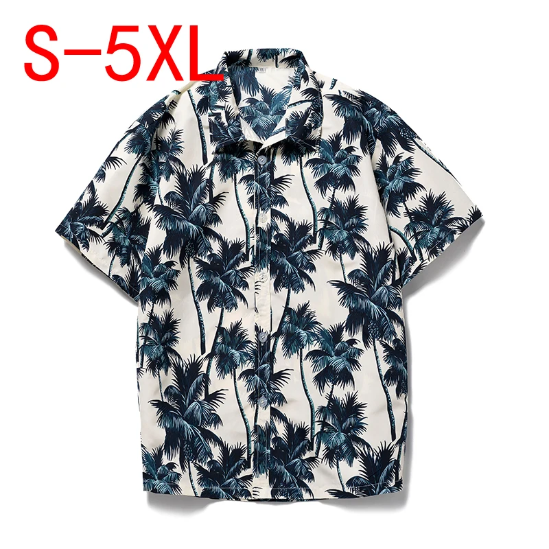 

2022 Summer Aloha Hawaiian Shirt Men Clothing Coconut Tree Printed White Short Sleeve Shirts Mens Beach Wear Blouses Tops Male