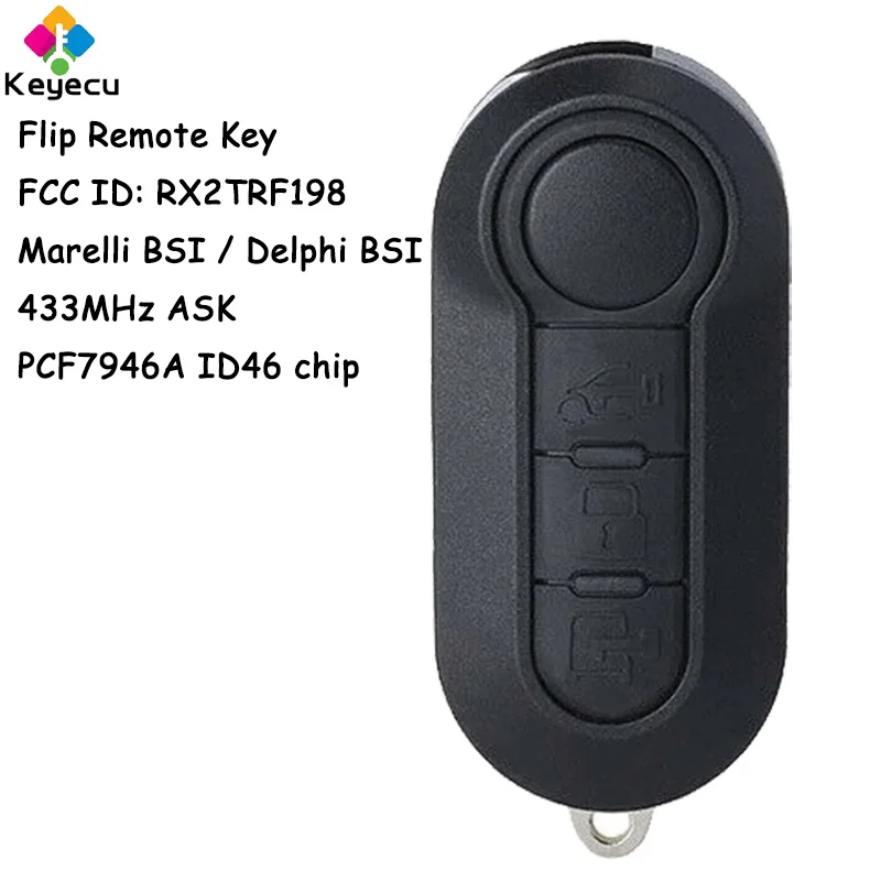 

Автомобильный ключ KEYECU Flip, 3 кнопки, 433 МГц, ASK PCF7946A ID46, чип-брелок для Fiat 500L, MPV, Ducato, FCC ID: RX2TRF198, Marelli BSI