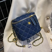 box shape small denim crossbody messenger side bag for women 2022 new summer fashion chain shoulder handbags purses lady totes