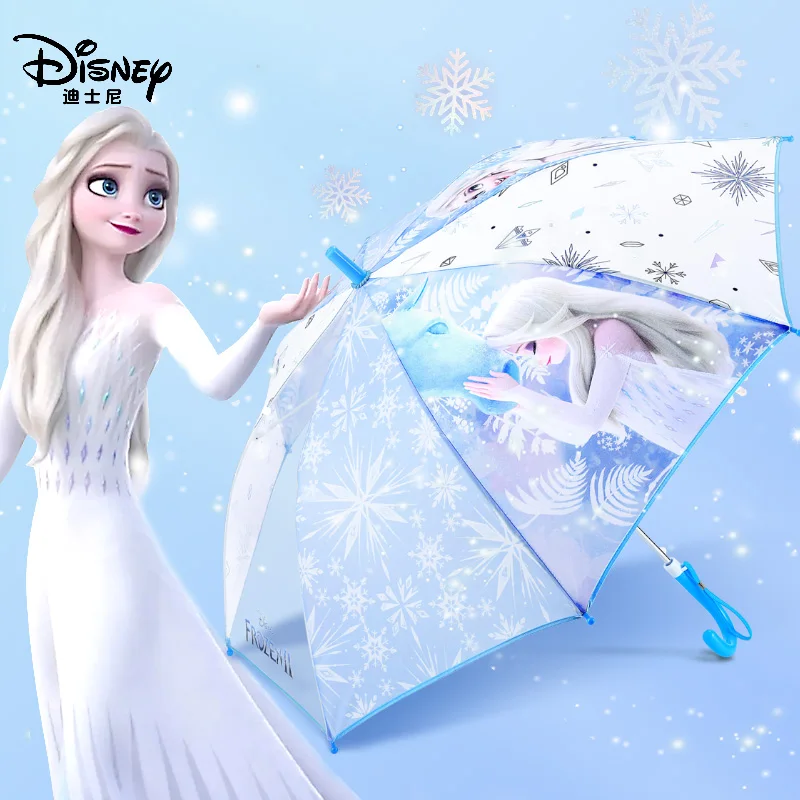 

Детский зонт Disney, автоматический зонтик от солнца с длинной ручкой для принцесс, Эльзы, девочек, начальной школы, детского сада