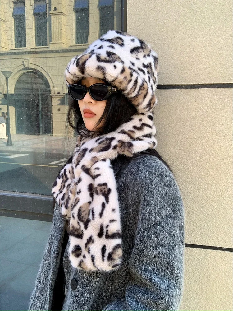 Северо-восточная морозостойкая плюшевая шапка в стиле ретро с леопардовым