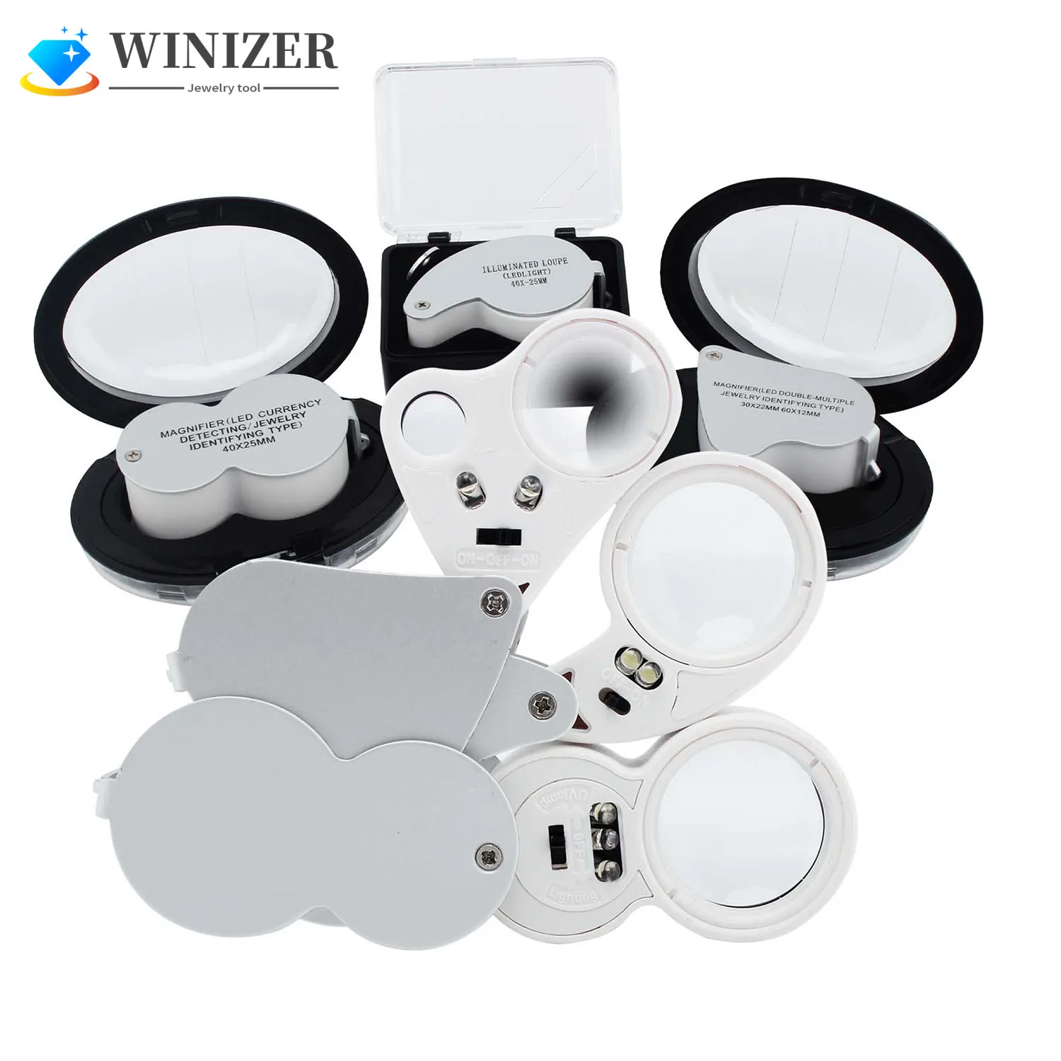 

30X 40X 60X Illuminated Jewelers Eye Loupe Magnifier, Foldable Jewelry Magnifiers with Bright LED Light for Gems, Jewelry, Coins