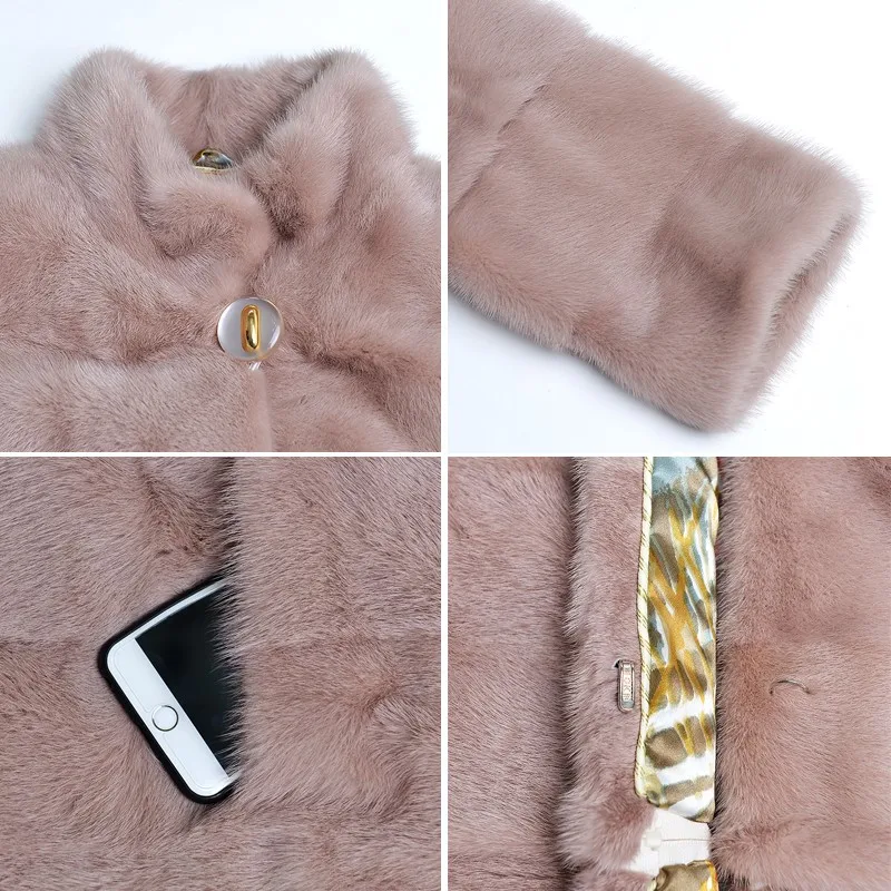 High Quality Natural Mink Fur Coats Of Women Pink Genuine Fur Parkas Thick Warm Winter Real Mink Female Jackets fourrure femme enlarge