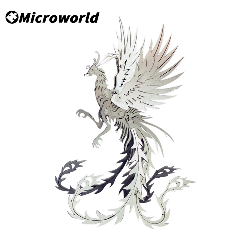 Microworld 3D Metal Animal Puzzle Bath Fire Phoenix Model Steel Warcraft DIY Assembled Jigsaw Detachable Toy Gift For Adult Teen