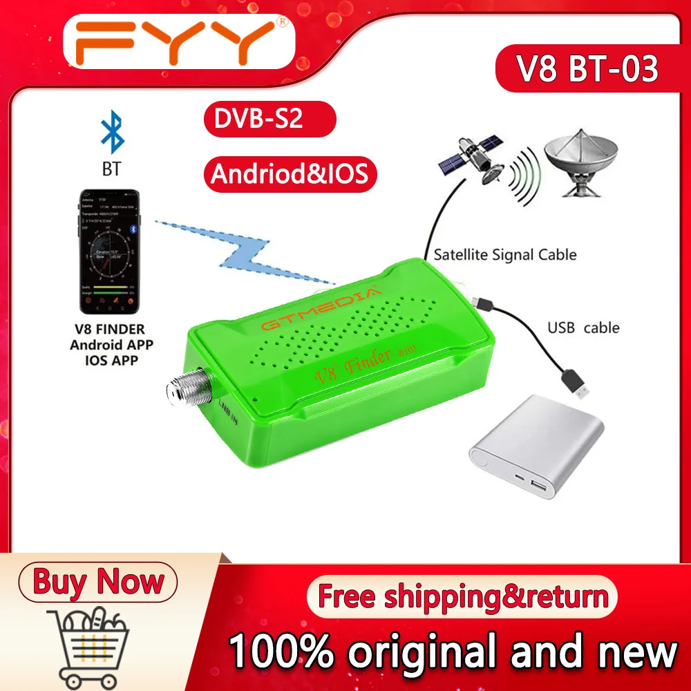 

Original GTmedia V8 Finder BT03 DVB-S2 1080P Satellite TV Recevier Finder For Android IOS Digital BT HD Satellite Satfinder