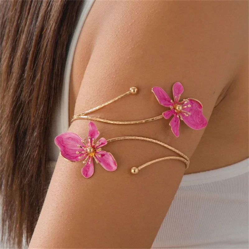 Фото Bohemian Enamel Floral upper arm Bracelet for Women trendy Oil Drip Flower open Cuff Bangle Handmade Party Holiday Jewelry gift №1