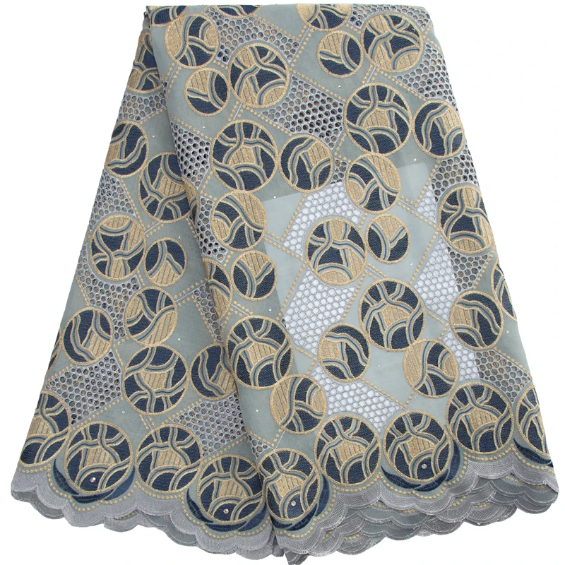 

Kalume Soft Lurex Cotton Lace Fabric With Crystal 2023 Embroidery African Swiss Voile Fabric for Traditional Dresses F3178