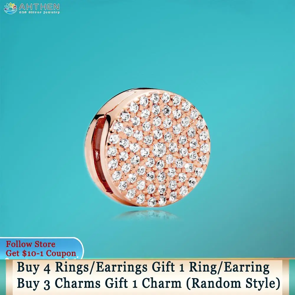 

Ahthen 925 Sterling Silver Rose Dazzling Elegance Clip Charms fit Original Pandora Reflexion Bracelets Women Jewelry Girl Gift
