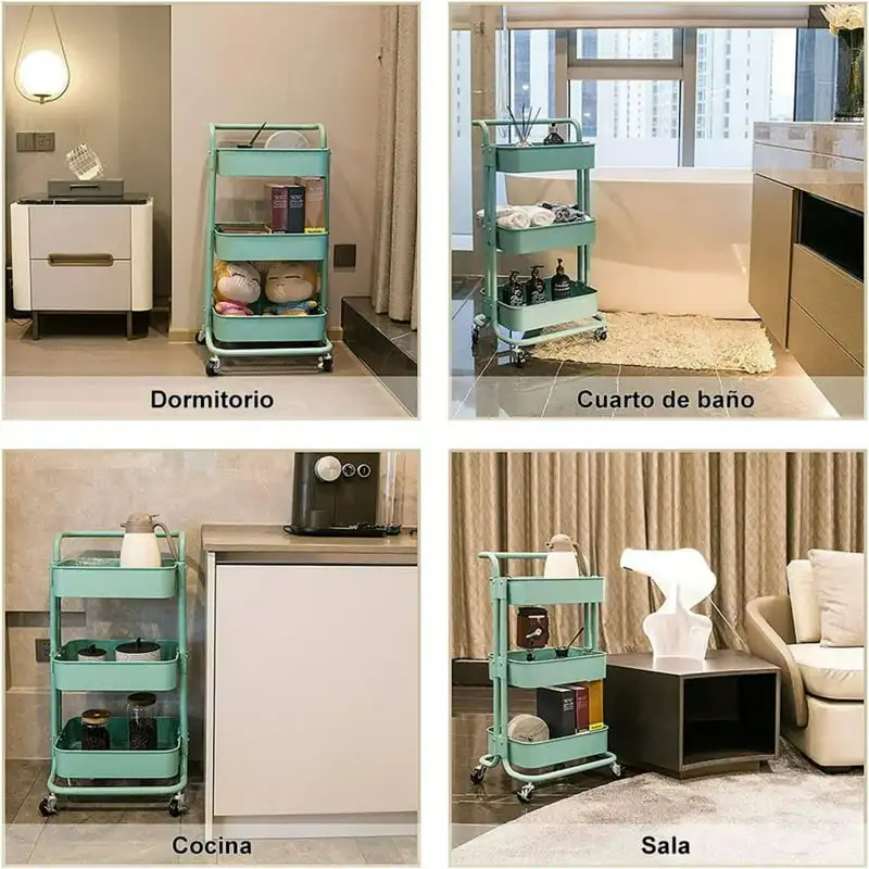 

Metal Rolling Carts with Wheels Multifunction Storage Trolley Service Cart with Handle for Bathroom Kitchen Office Blue