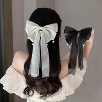 new women large bow hairpin summer chiffon big bowknot stain bow barrettes women solid color ponytail clip hair accessories