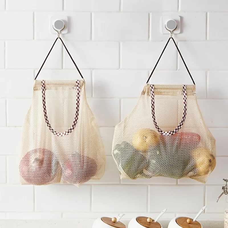 

4pcs Kitchen Vegetable Fruit Mesh Storage Bags Onion Potato Storage Hanging Bag Hollow Breathable Kitchen Garlic Ginger Mesh Bag