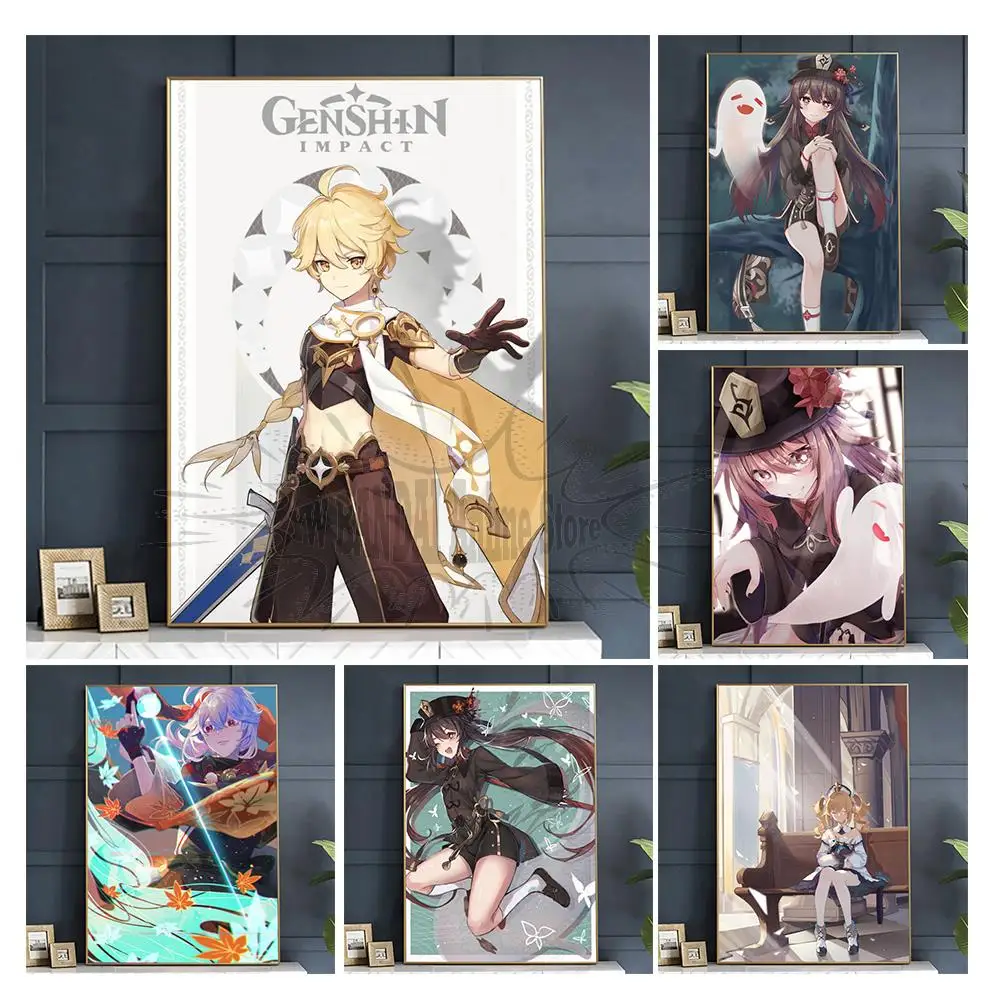 

genshin impact anime figure poster Pictures Prints aesthetic Beautiful Figures Canvas paintings Living Room Decoration Hogar