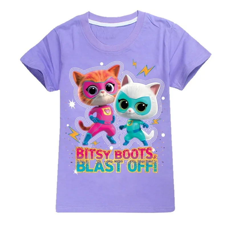 Новый стиль милая футболка детская одежда SuperKitties топы из 100% хлопка с короткими