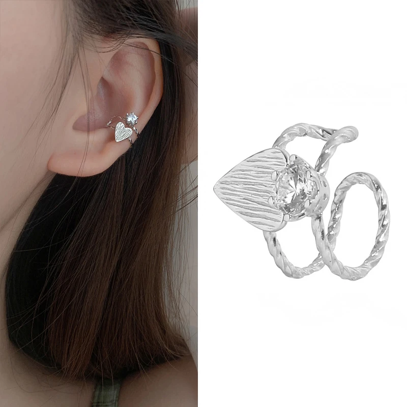 

1 Pair Multilayer Line Micro Zircon Clip On Earrings for Women Heart 925 Sterling Silver Ear Cuff Without Piercing Jewelry