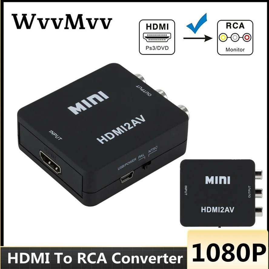 

1080P HDMI-Compatible to RCA Converter AV/CVSB L/R HDMI2AV Converter Video Box for NTSC PAL HDMI-Compatible To AV Scaler Switch