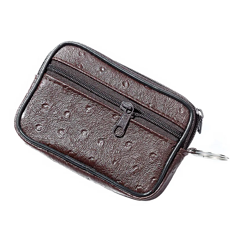 Wallet Men Coin Car Key Purse Casual Fashion Pu Leather Ostrich Pattern Zipper Mini Wallets Unisex Small Square Bag images - 6