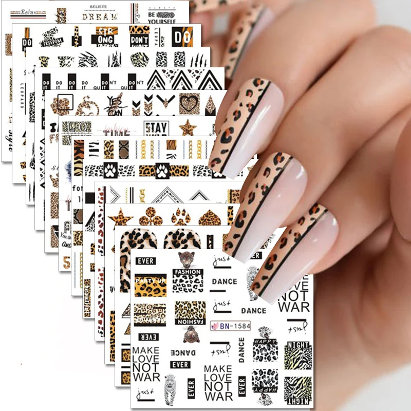 12 шт. переводные наклейки для ногтей с леопардовым принтом |