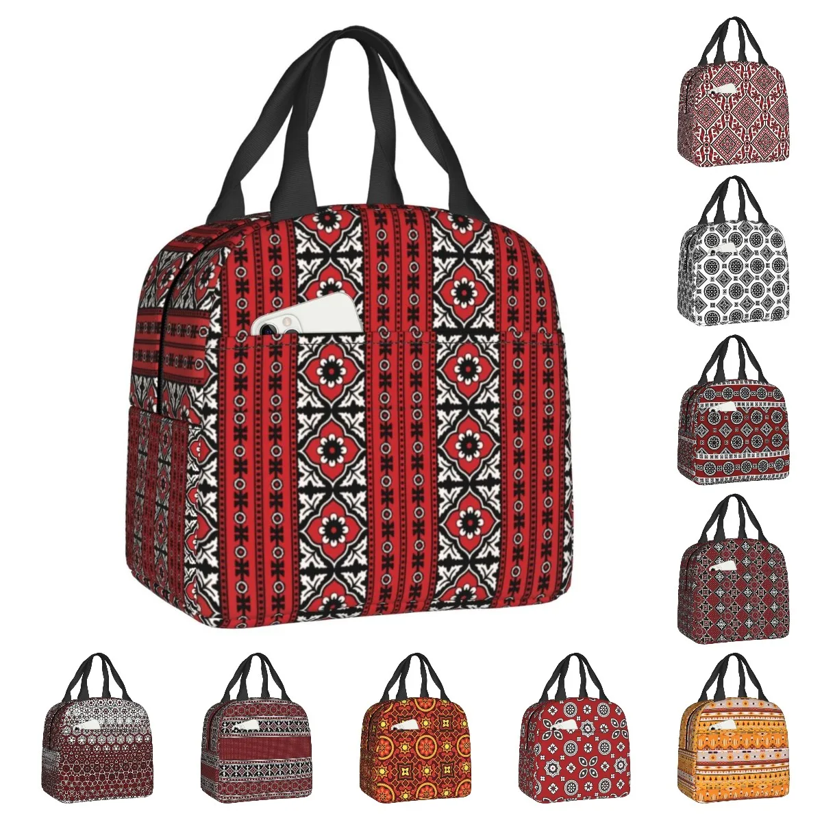

Traditional Sindhi Ajrak Print Insulated Lunch Bag for Work School Pakistan Ethnic Art Cooler Thermal Bento Box Women Kids