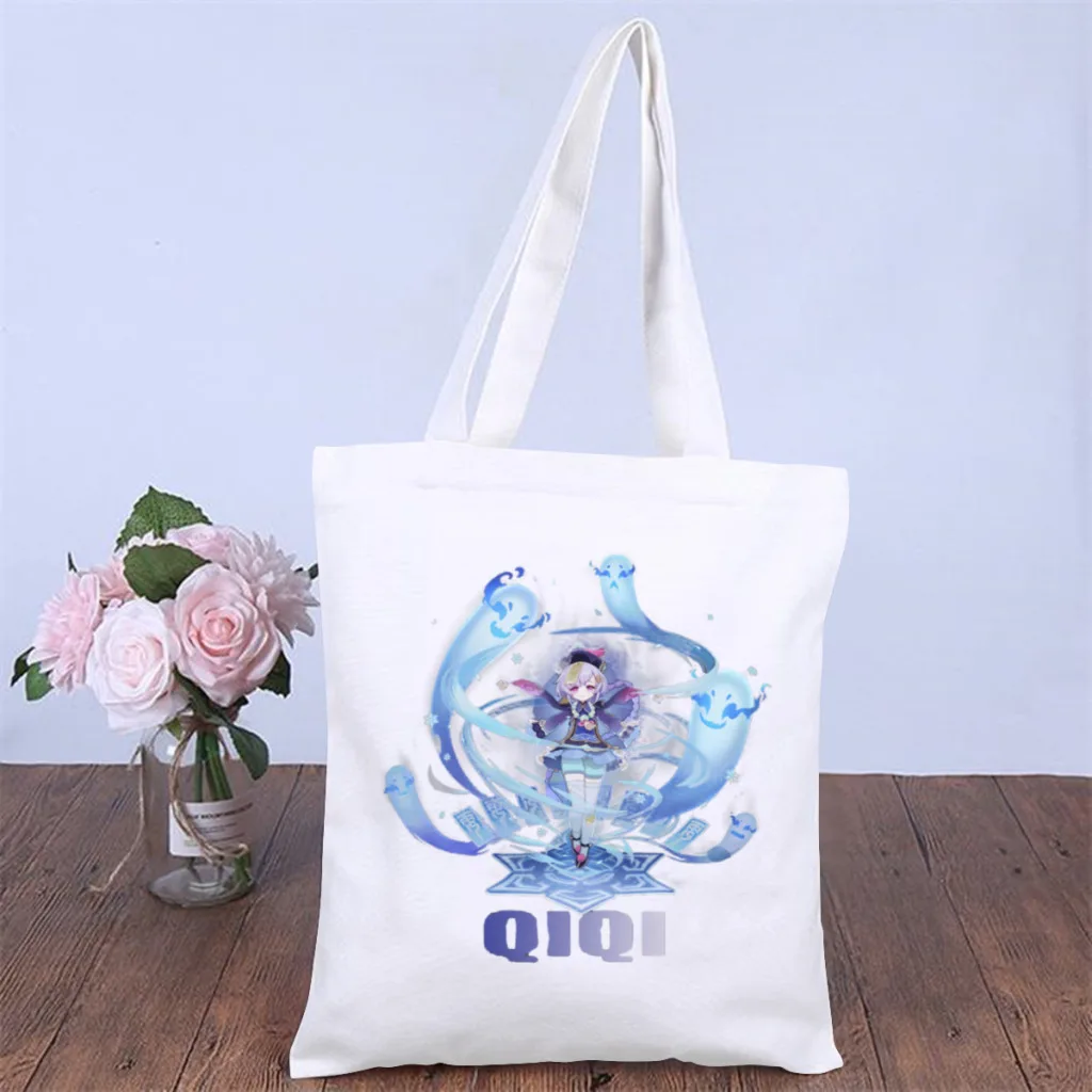 QiqiHandbag Genshin Impact Online Role Playing Game Fashion Shoulder Canvas Bags Adults Pocket Travel Shopper HandBag Tote Bag