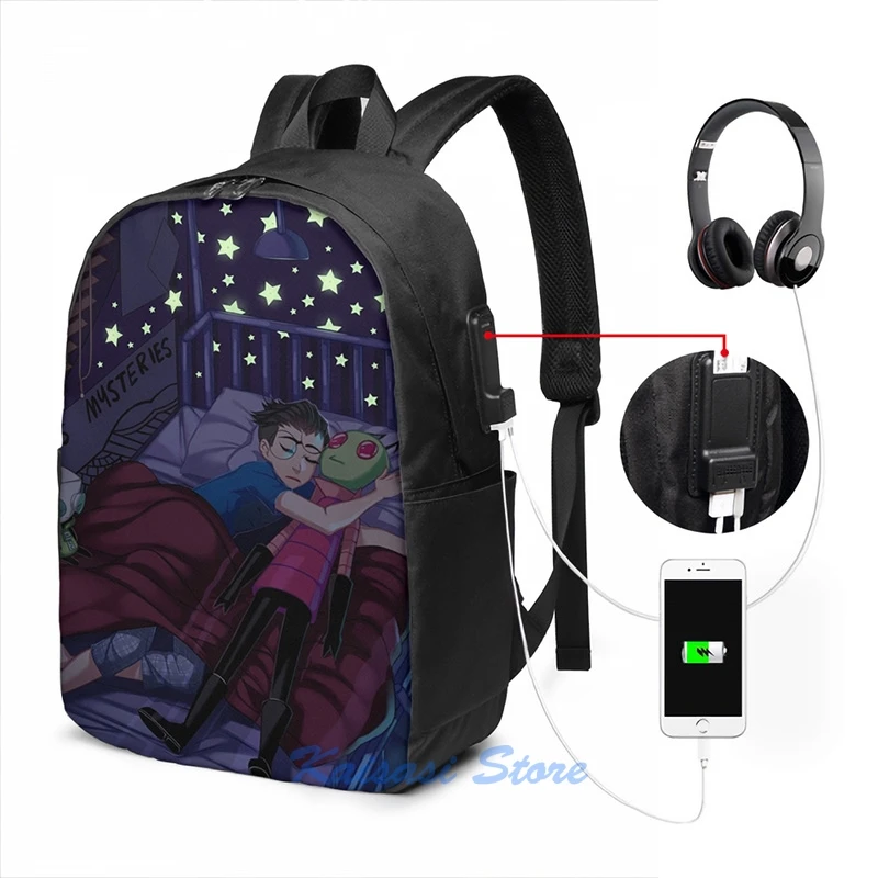 Забавный графический принт Invader Zim - Stars рюкзак с USB-зарядкой мужские школьные