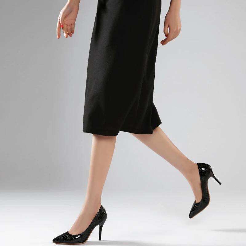 Elegant White Black PU Heels Pumps Shoes Litchi Woman Sexy Pointed Toe Women's Heeled Office Ladies Party Wedding Shoe