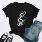 Женская футболка в стиле Харадзюку, топы с принтом музыкальных нот, Новая Черная футболка, женские модные футболки с графическим рисунком, женские топы, футболки, 2022