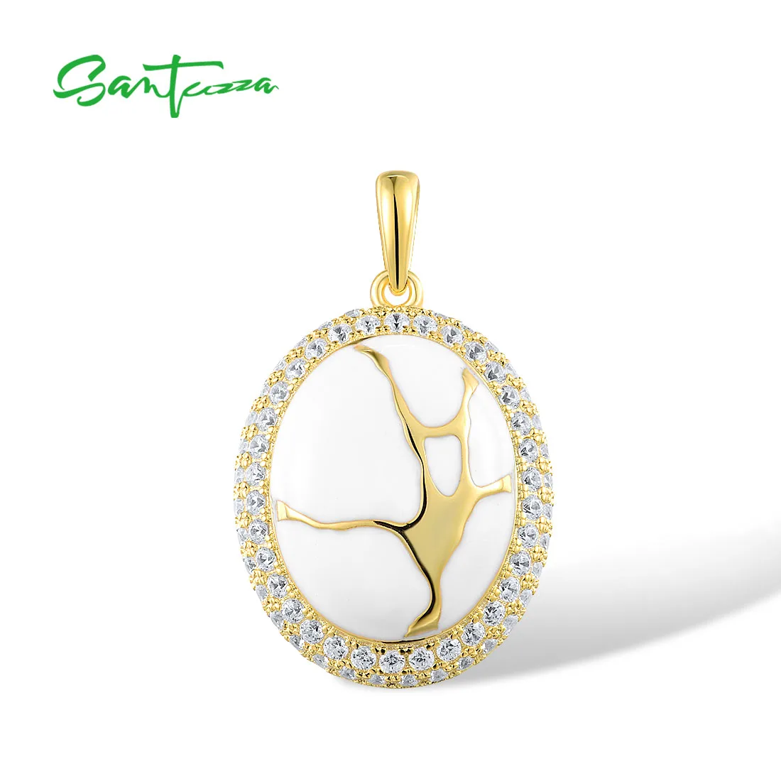 

SANTUZZA 100% Real 925 Sterling Silver Oriental Pendant for Women White Cubic Zirconia Yellow Plating Fine Trendy Jewelry Enamel