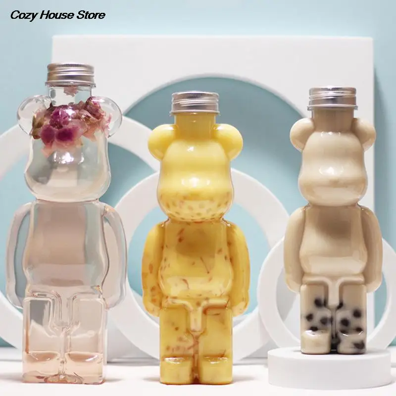 

Cartoon Milk Tea Bottle Puppet Bear Shaped Transparent Thickened Juice Bottle Creative Cup Milk Tea Milk Cup Water Bottle Cute
