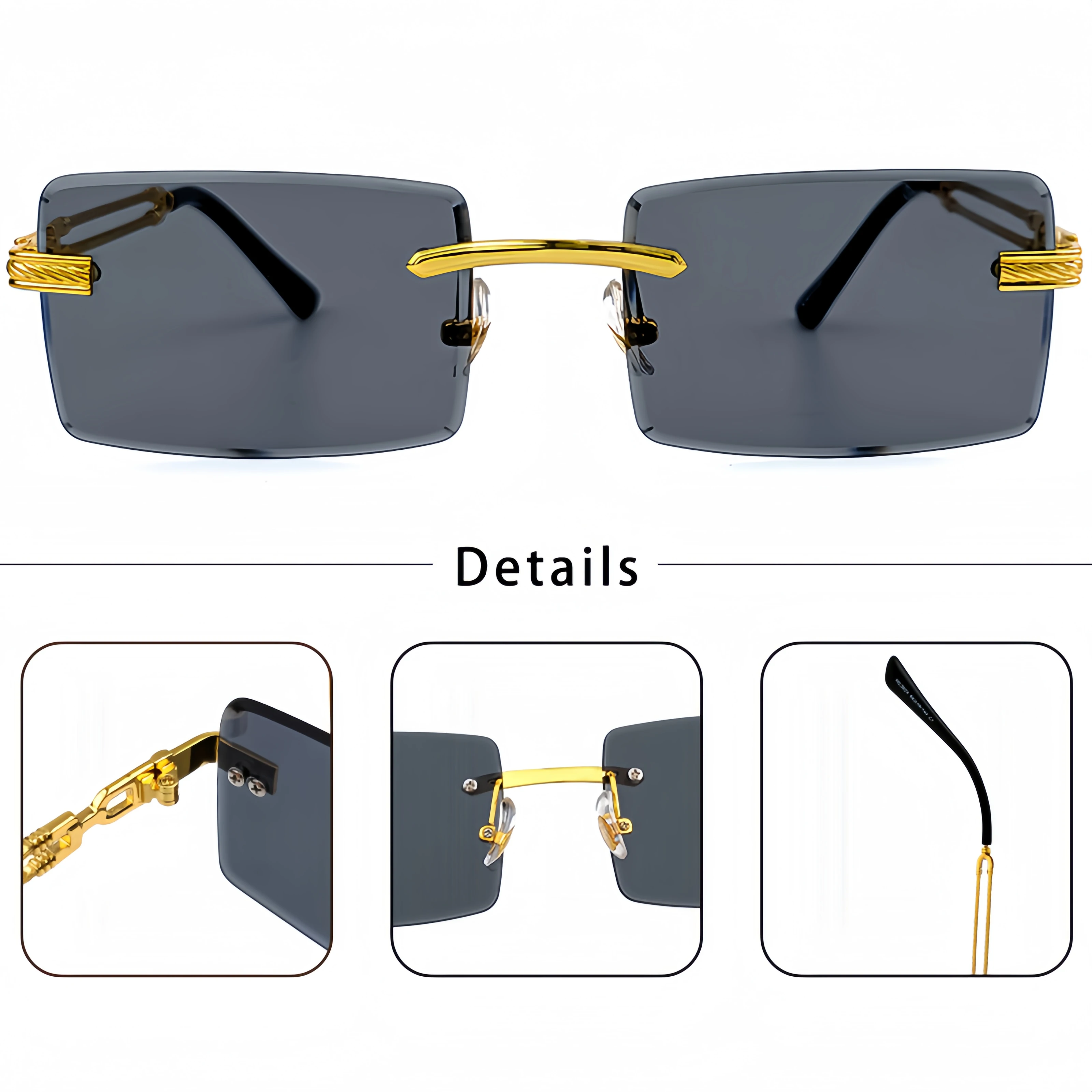 Солнцезащитные очки унисекс прямоугольные без оправы в стиле ретро