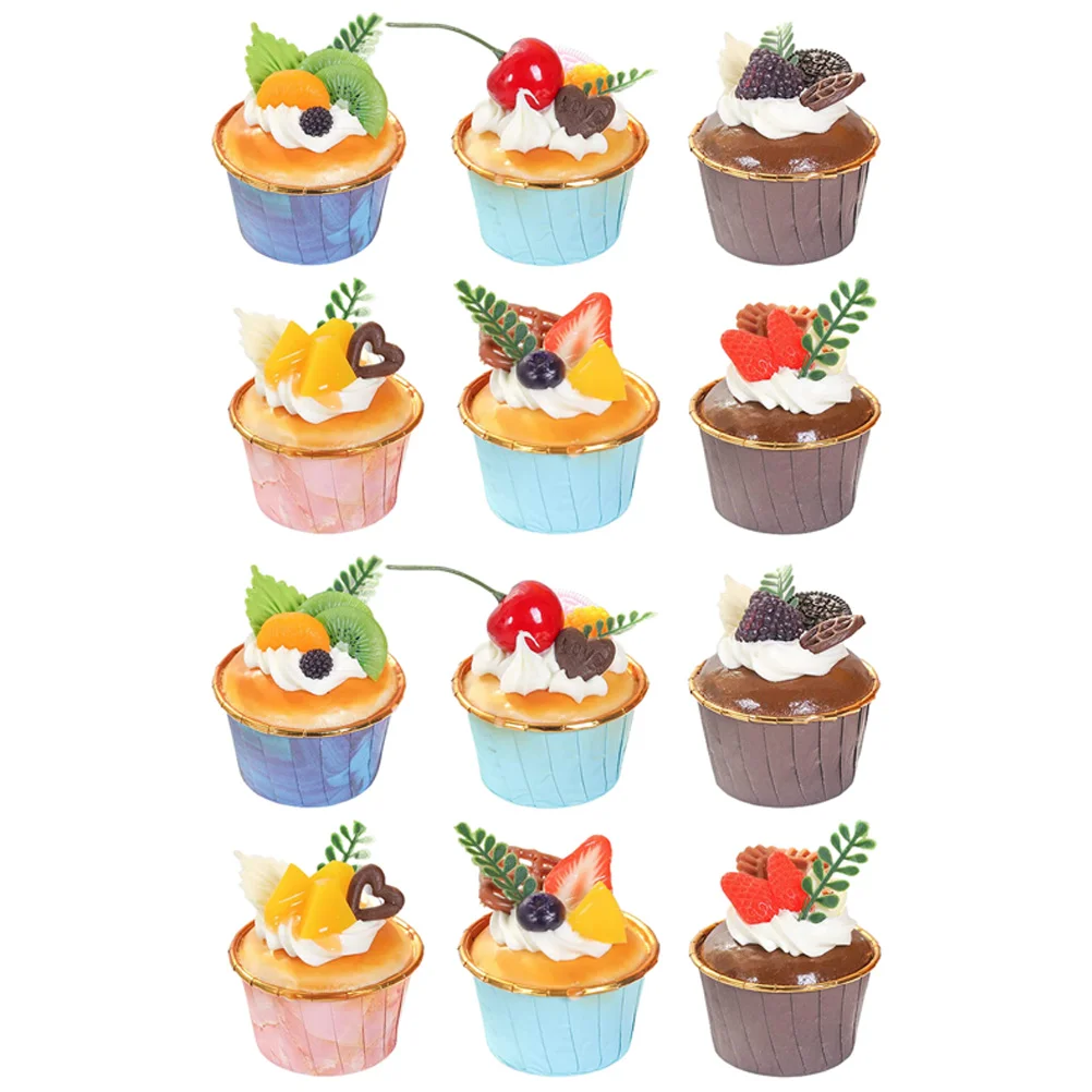 

12 Pcs Cake Simulation Reliable Models Paper Cup Lovely Food Photo Props Dessert Pu Shop Accessory
