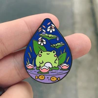 cute frog pond hard enamel pins lotus frog metal brooch pin collect badge accessories