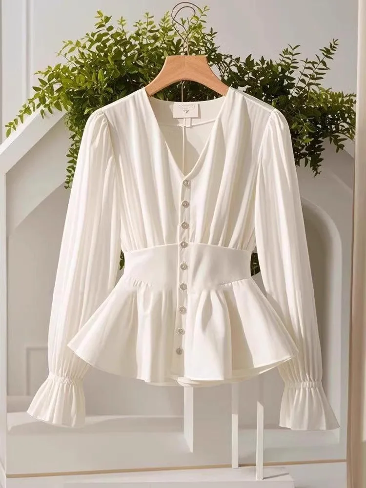 Korean Series Chic Unique Small Shirt Women 2024 Early Autumn New Design Sense Beautiful Waist Hugging Long sleeve...