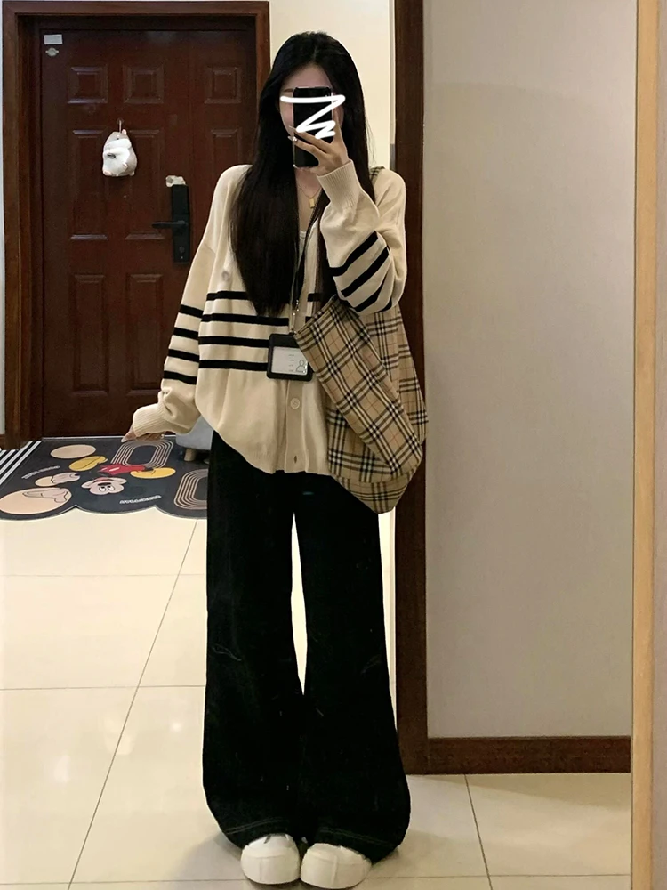 Полосатый свитер Idle Sle High Sense вязаный кардиган верхняя одежда женская осень и зима