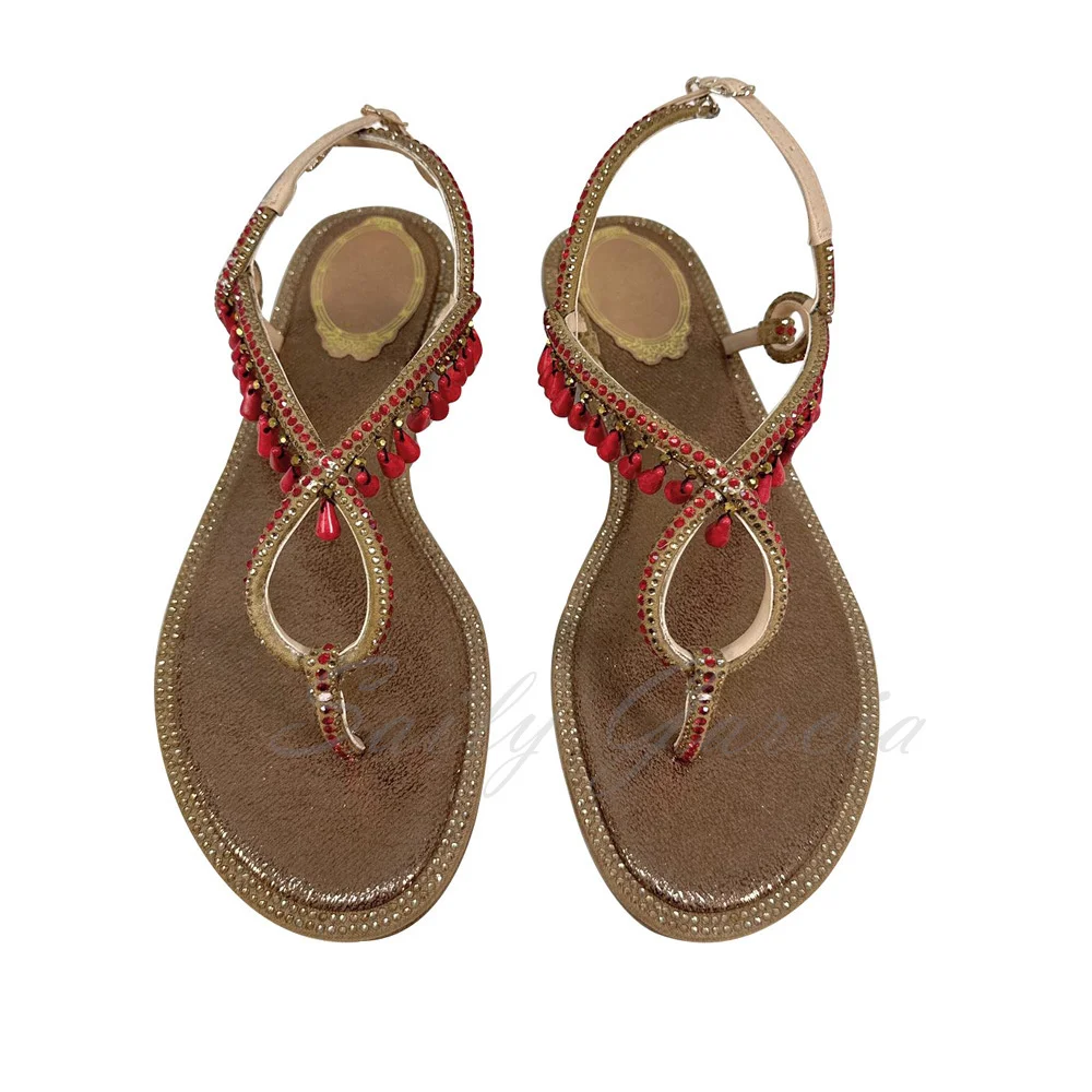 Silver Crystal Sandals Women Flip Flops Rhinestone Holiday Shoes Women Fashion Comfort Runway Buckle Strap Flat Sandals