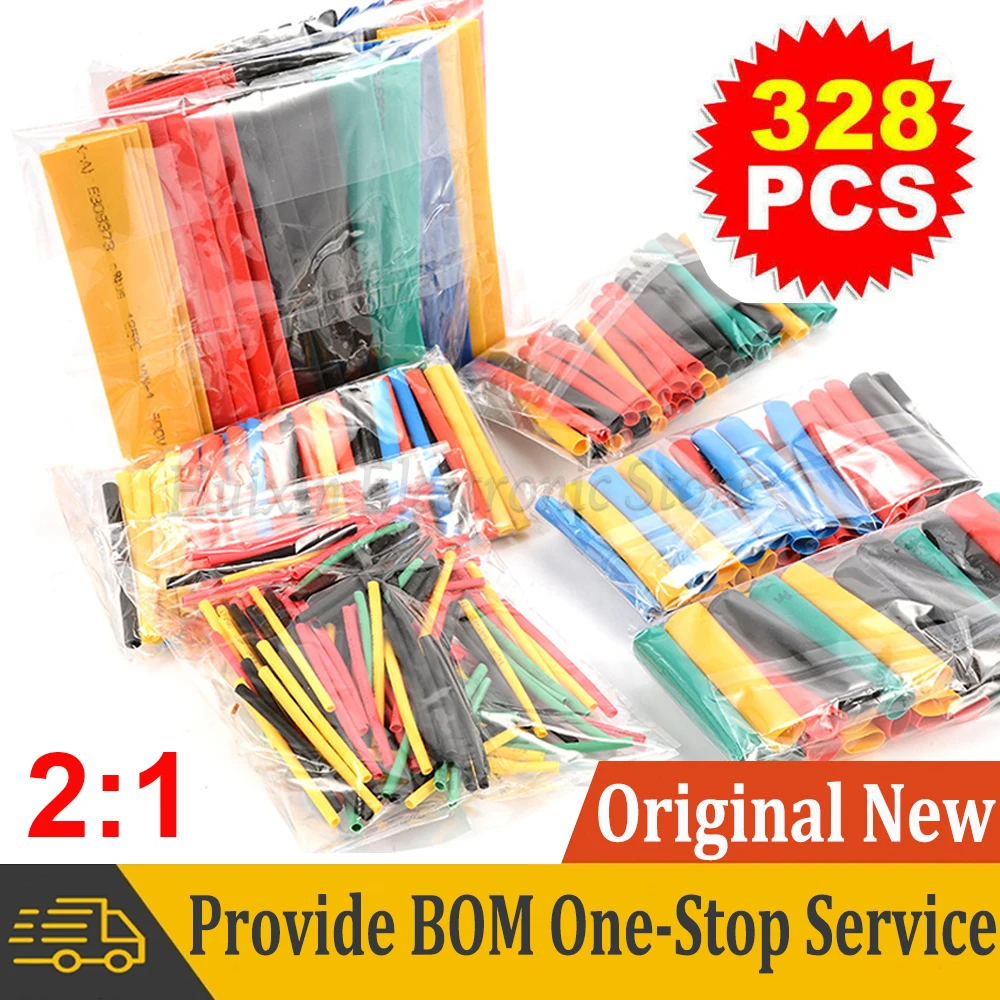 

328Pcs Heat Shrink Tubing Tube Assortment Sleeving Wrap Tubes Cable Wire Connector 8 Sizes 5 Color Polyolefin 2:1 Halogen-Free