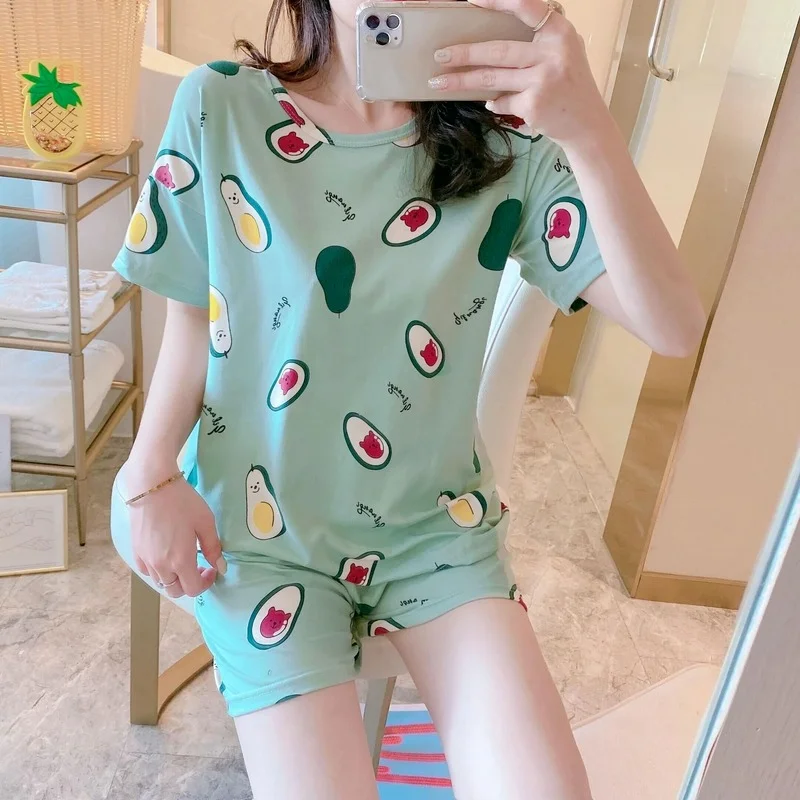 

2022women Pajamas Summer Cartoon Sweet Short Sleeve Shorts Pyjamas Sleep Shirt Kawaii Pajamas Homewear Sleepwear 2 Piece Set