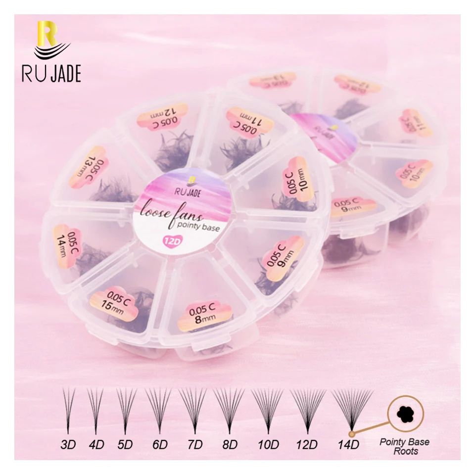 

Rujade Loose Fans Mixed Length Narrow Slim Base Cluster Premade Fans Lash Thin Pointy Base Russia Volume Eyelashes Extensions 5D